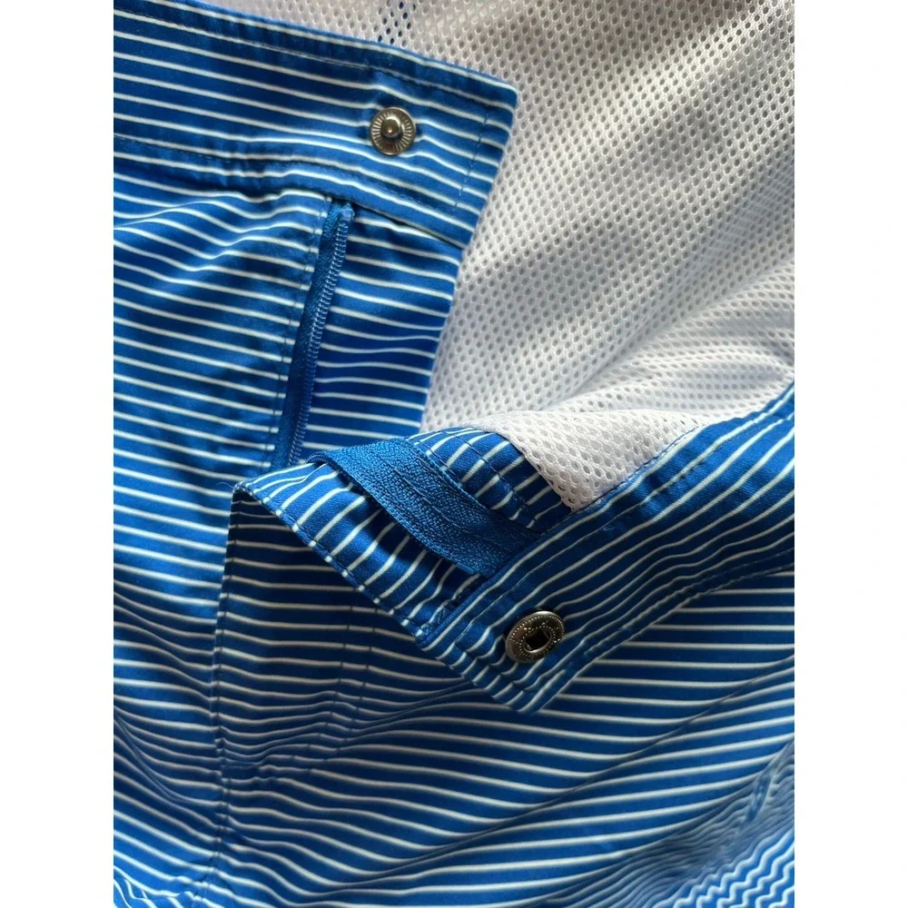 $120 NWT Ted Baker Sz L (4) Swim Trunks Blue Striped Shorts Liner Zip Pockets